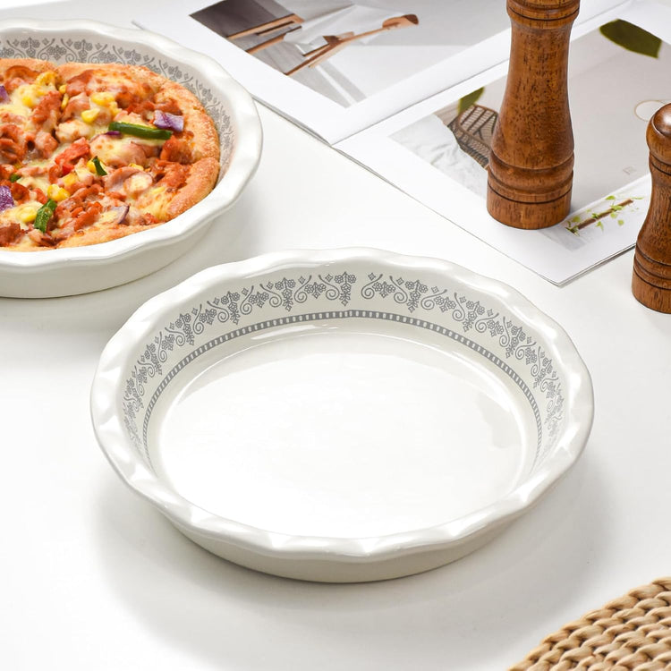 Ceramic Pie Pans for Baking, 9 Inch Porcelain Pie Pan Pie Dish, Round Pie Plate for Apple Pie, Quiche, Pot Pies, Tart(White)