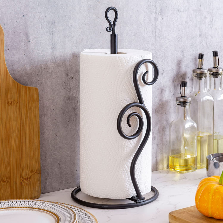 Rustic Burnt Solid Wood and Industrial Matte Black Metal Dining Combination Caddy with Paper Towel Roll Dispenser Stand
