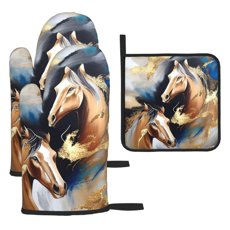Horse Oven Mitts and Pot Holders Sets of 3 (3 Count)