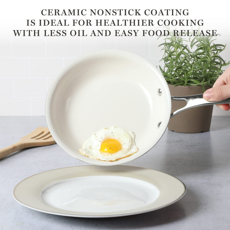 Lockton Premium Nonstick PFA Free Ceramic Interior 10 Piece Enamel Heavy Gauge Aluminum Pots and Pans Cookware Set