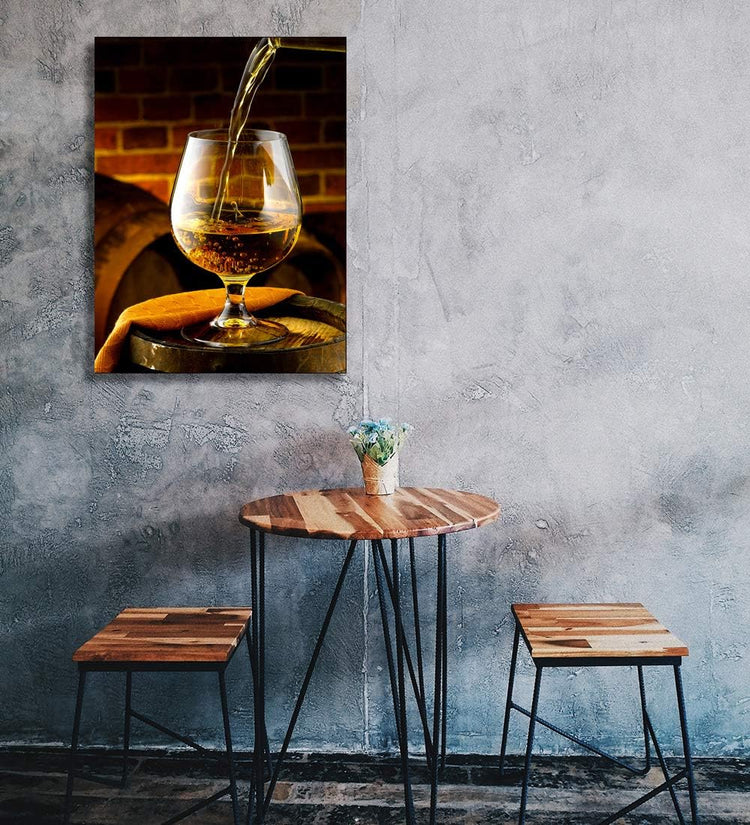 Looife Kitchen Wine Bottle Canvas Wall Art, 12x18 Inch Gallery Wrapped Whiskey Wine Glass Cup Picture Prints Wall Decor, Modern Art Deco for Dining Room and Bar Wall Decoration