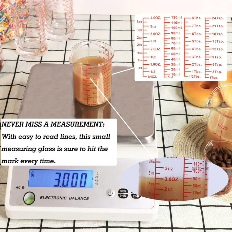 High Borosilicate Glass Measuring Cup-V-Shaped Spout,Glass Measuring Beaker for Kitchen or Restaurant, Easy to Read, 120 ML (4 Oz)-Pack of 2
