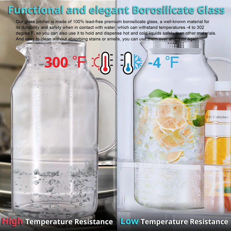 1 Gallon Glass Pitcher with Lid and Handle