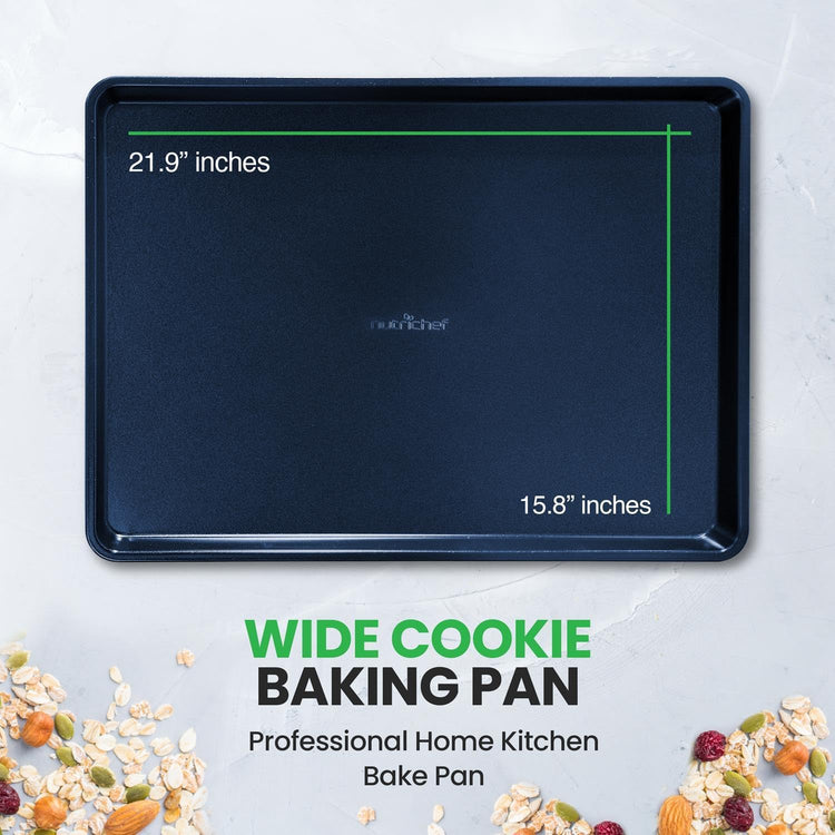 NutriChef Non-Stick XL Cookie Sheet for Baking - Premium Extra Large Carbon Steel Baking Tray for Cookies, Jelly Rolls, Pastries, & More - Blue Diamond, 22" x 16"