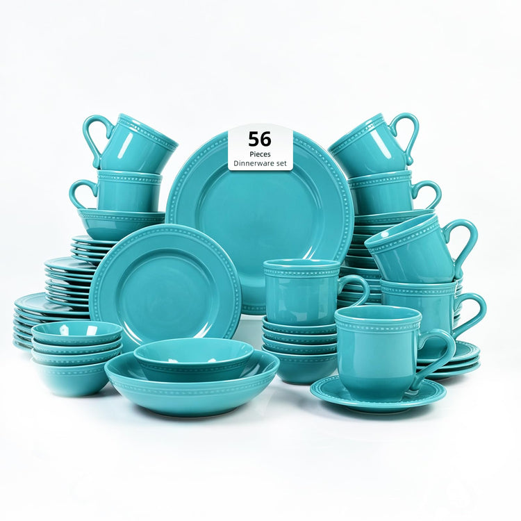 HomeVSS 56 Pc Pearl Dots Stoneware Dinnerware Set