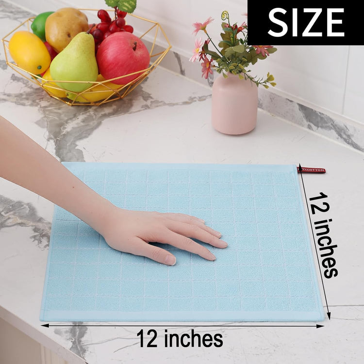 Homaxy 100% Cotton Terry Kitchen Dish Cloths, Ultra Soft and Absorbent Dish Towels for Kitchen, Suitable for Drying and Washing Dishes, 12 Pack, 12 x 12 Inches,Sky Blue