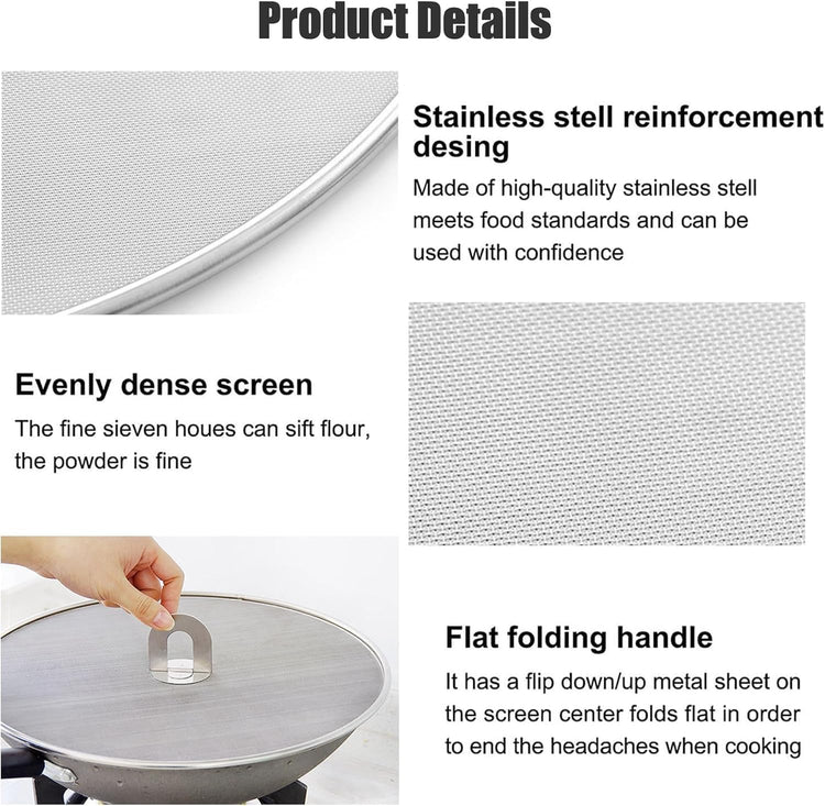 Homestia 11.5'' Splatter Screen for Cooking - Stainless Steel Grease Splatter Guard for Frying Pan, No Cooking Cover Oil Mess No Burns, Ultra Fine Mesh Lids for Sizzling Bacon or Popcorn