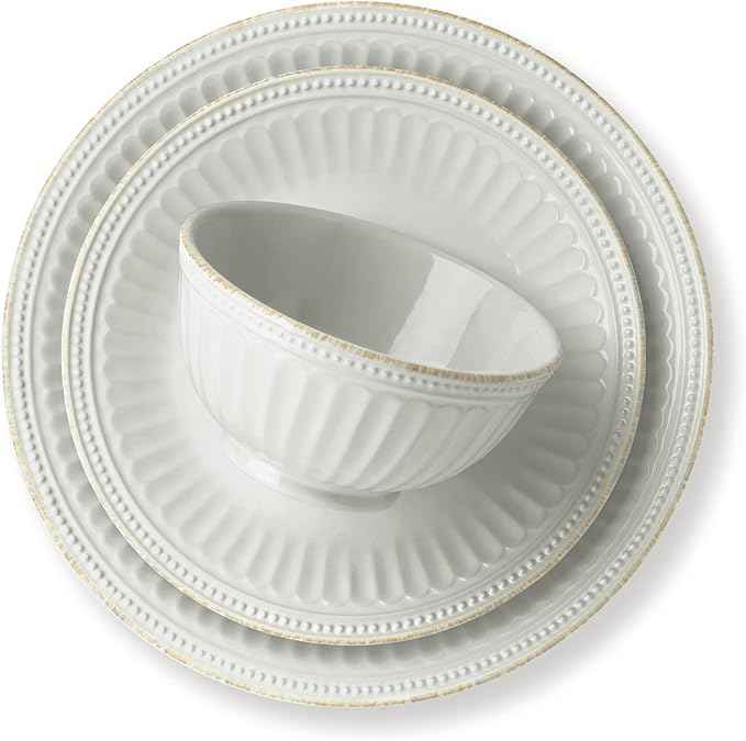 Lenox French Perle Groove 12-Piece Plate & Bowl Set, 23.05 LB, White