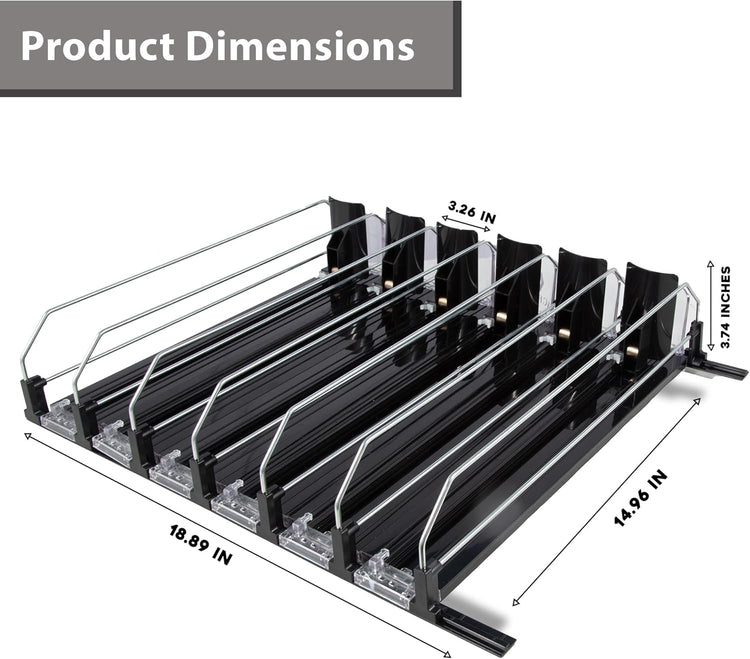 Upgraded Drink Organizer for Fridge – Adjustable Width Soda Can Organizer with Automatic Glide, Space-Saving Refrigerator Can Dispenser Holds Up to 30 Cans – Drink Holder for Fridge (6 Rows, Black)