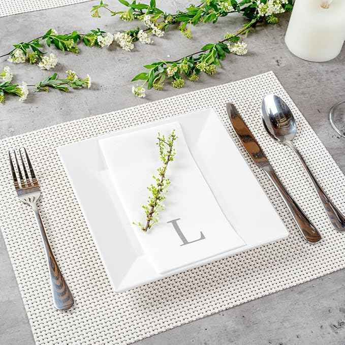 Luxenap 15.8 X 7.9 Inch Linen-Feel Guest Towels, 2000 Lettered Hand Towels - Silver Letter 'L', Sans Serif Font, White Paper Dinner Napkins, airlaid, For Restrooms And Tables - Restaurantware