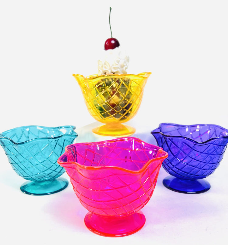 Set of 4 Ice Cream Dishes Waffle Cone Pattern in 4 Assorted Bright Summer Colors Ice Cream Social Ice Cream Party dishes Birthday Ice Cream dish (4 Count)