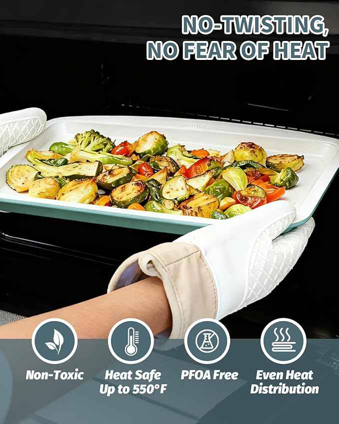 Ceramic Nonstick Baking Pans Set, Non Toxic 30 PCS Stackable Bakeware Sets, 550°F Oven Safe Baking Sheet & Pans, Warp-Free, Dishwasher Safe, PTFE/PFOA/PFOS-Free (Green)