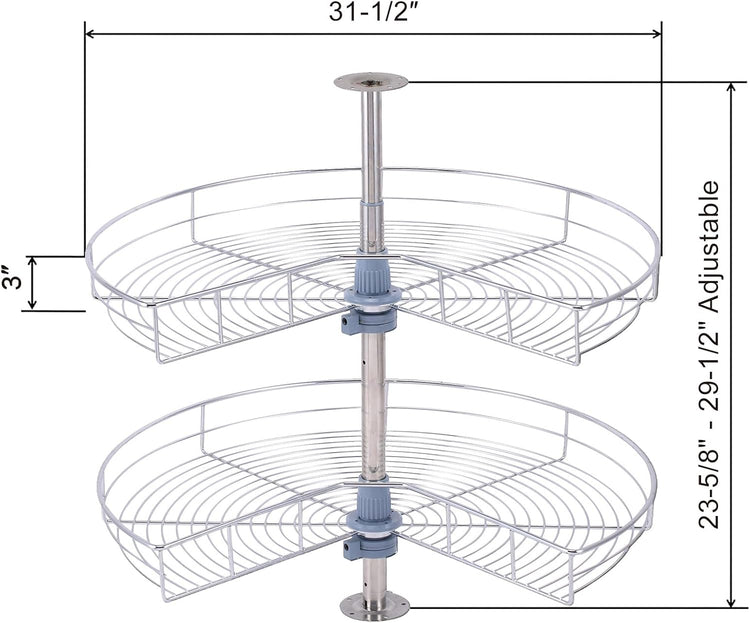 Dowell 32" Kidney Lazy Susan, 2 Shelves, Kitchen Base Corner Cabinet Organizer (Chrome 4001 270 32)
