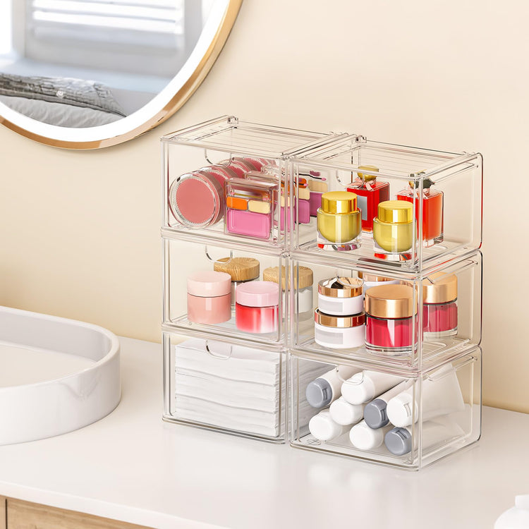6 Pack Acrylic Stackable Storage Drawers for Vanity