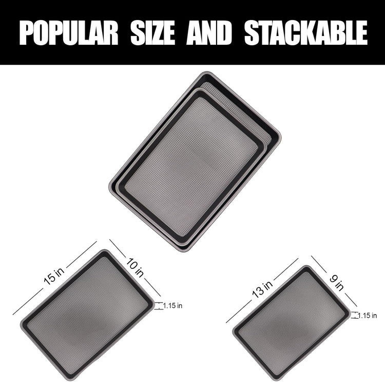 Cookie Sheets for Baking Nonstick, 2 Pack Heavy Duty 0.8mm Dark Gray Sheet Pan Set Quarter(9x13in) & Jelly Roll(10x15in), Diamond Textured Commercial Grade, Small Oven Safe