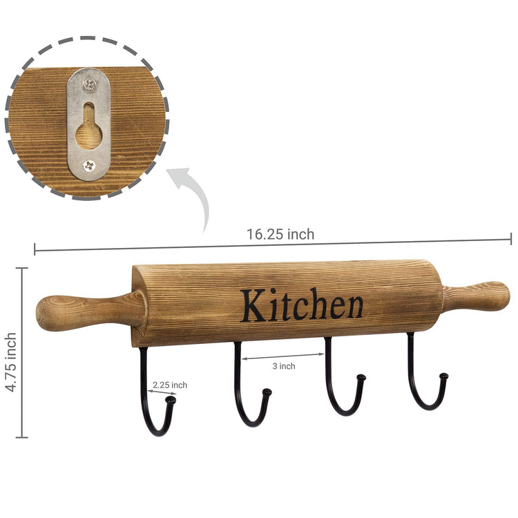 Rustic Burnt Brown Wood Kitchen Hooks for Hanging Cooking Utensils