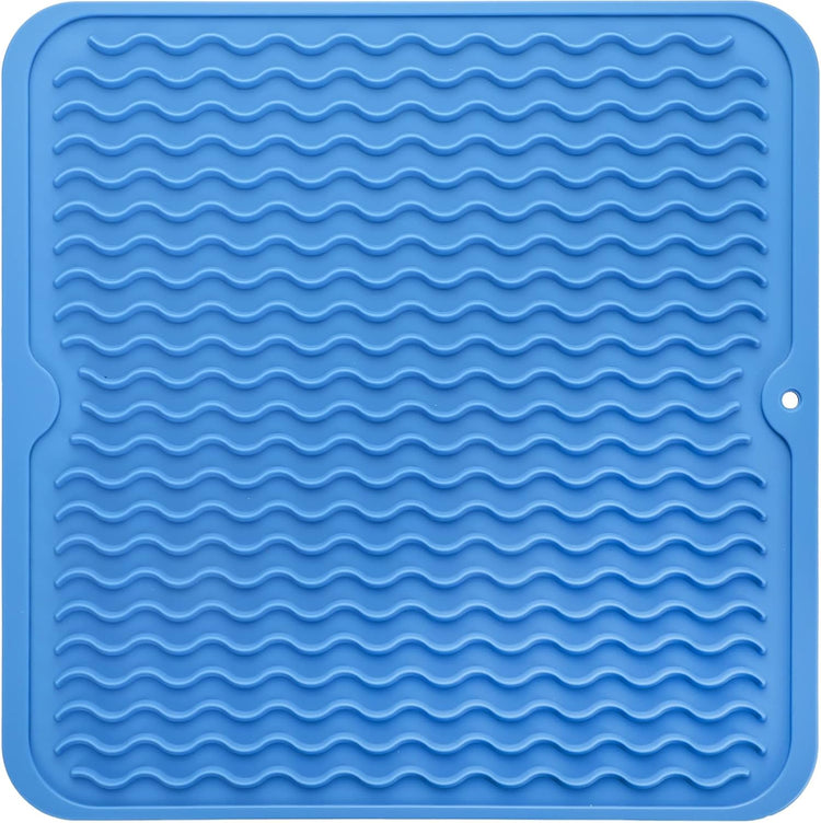 Silicone Dish Drying Mat for Multiple Usage,Easy clean,Eco-friendly,Heat-resistant Silicone Mat for Kitchen Counter or Sink,Refrigerator or Drawer liner Lichen BlueL M 12 inches x 12 inches