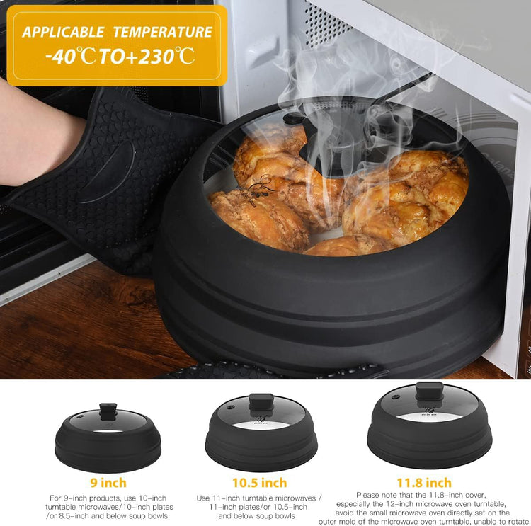Microwave Splatter Glass Cover with Collapsible Silicone for Food Cover Plate Cover 10.8 inch with Anti