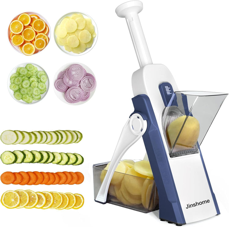 Safe Mandoline Slicer and Vegetable Chopper, Multi Potato Slicer for Kitchen, 4 Modes 100+ Presets Thickness Adjustable,(Blue)