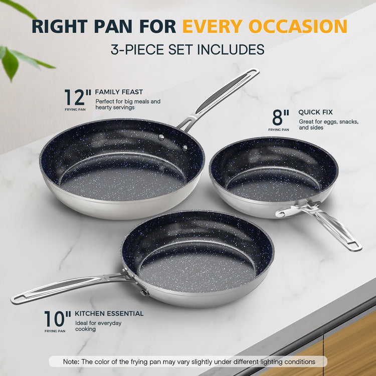 3-Piece 8”, 10”, 12” Forged Lightweight Frying Pan Set