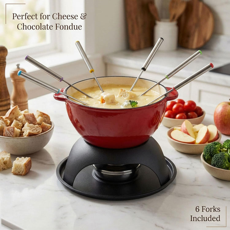 Cast Iron Cheese Fondue Pot Set