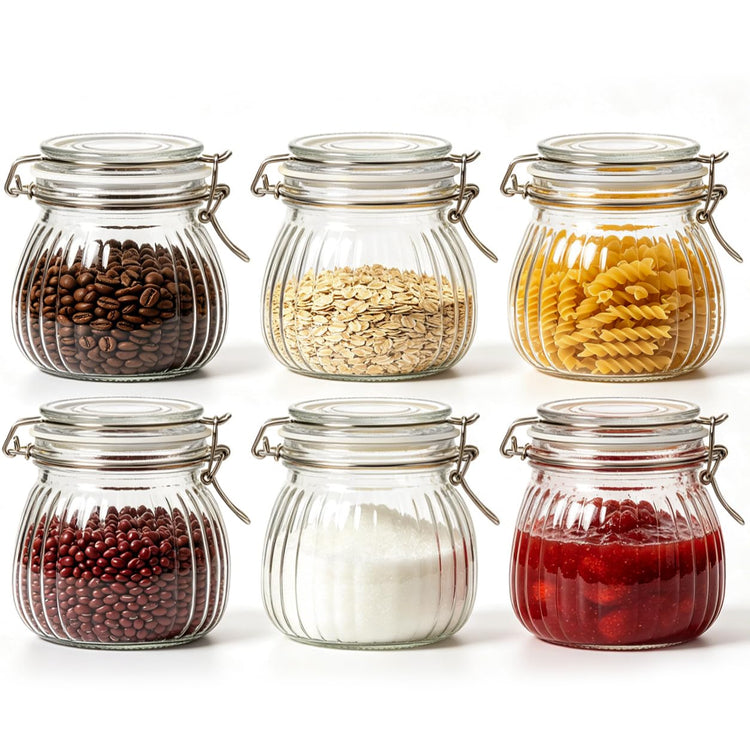 Small Ribbed Glass Jars with Airtight Lids 17 oz 6 Pack Wide Mouth (6 Count)