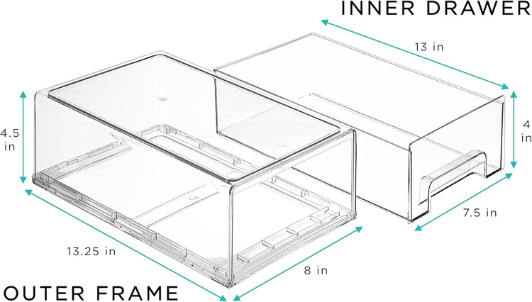 Sorbus Medium Clear Storage Drawers (4 Pack) – Stackable Organizer Drawers for Pantry, Kitchen, and Fridge – Pull-Out Acrylic Storage Bins with Handles