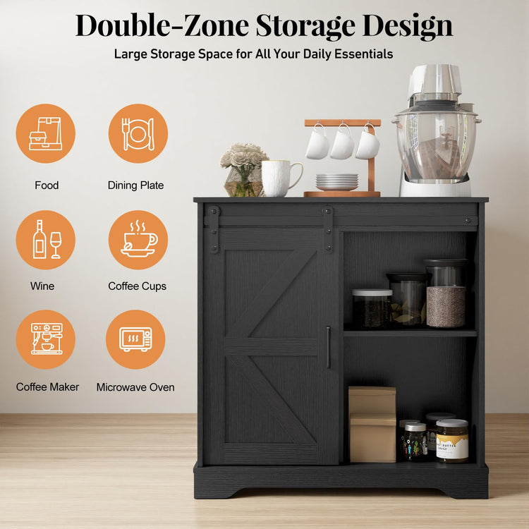 Sliding Barn Door Buffet Sideboard Storage Cabinet Coffee Bar Kitchen Farmhouse Style