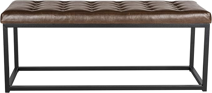 SAFAVIEH Home Collection – Reynolds Brown Tufted Upholstered Accent Bench, Modern Parsons-Style Open Frame Bench for Bedroom, Entryway or Living Room, Black Legs (FOX6225C)