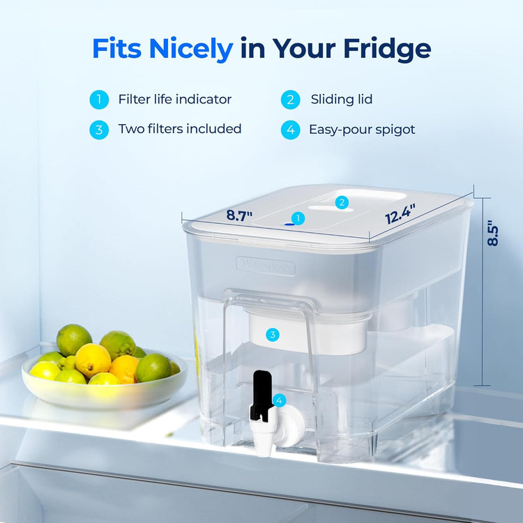 Waterdrop 40 Cup Dual Filter Dispenser, 8X Faster Filtration, 400-Gallon Lifespan, Water Filter Dispenser for Home/Office, 2 Replacements, 10X Longer Lifetime, Reduces Chlorine, PFOA/PFOS๏ผWhite