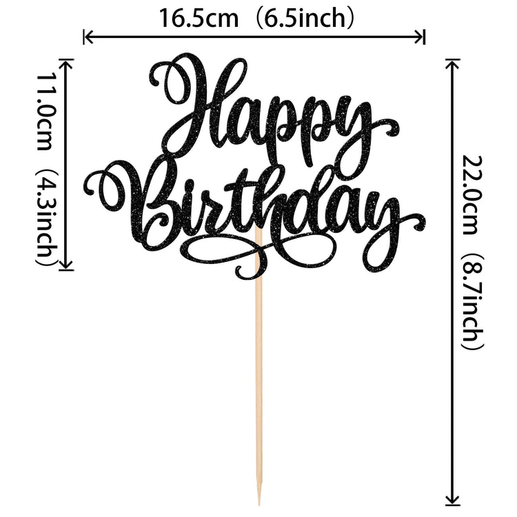 1 PCS Happy Birthday Cake Topper Glitter Happy Birthday Cake Pick Bunting Decor for Anniversary Celebrating Happy Birthday Party Cake Decorations Supplies Black