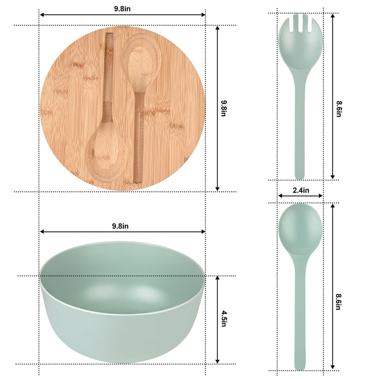 Bamboo Fiber Salad Bowl with Servers Set Large 9.8inches Nature Bamboo Mixing Bowl with Servers with Lid Spoon and Fork for Fruits