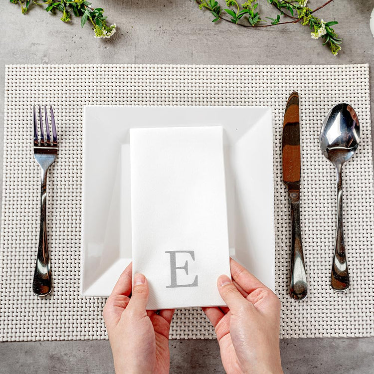Paper Rectangle Silver Letter E Linen (50 Count)