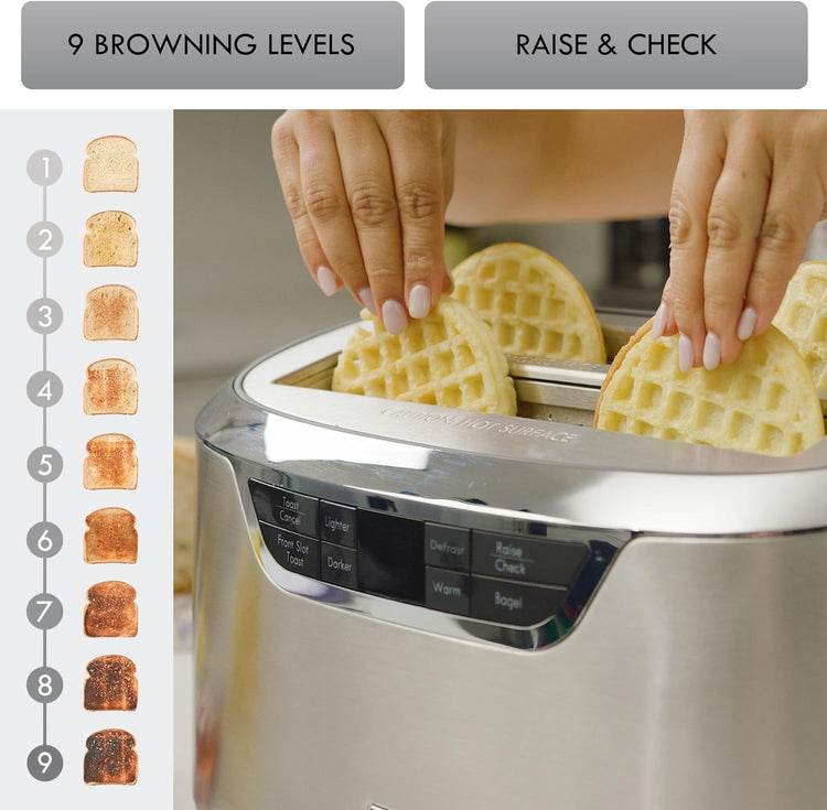 Kenmore Elite toaster 4-slice -wide slot countertop stainless steel Auto lift toasters, grill or toast bread bagel & buns, commercial easy tray clean function with compact pop up tostadora de pan