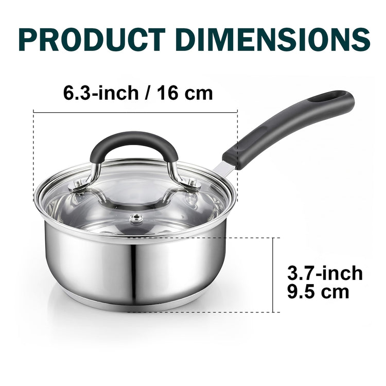 Professional 2 Quart Stainless Steel Saucepan with Lid