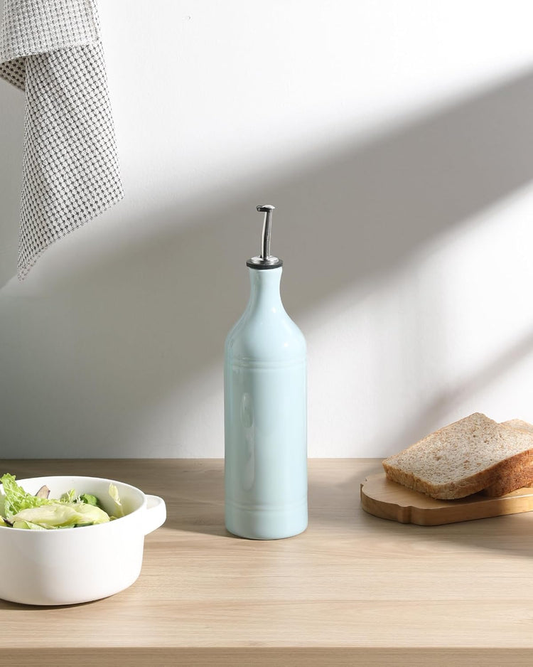 Sweejar Large Ceramic Olive Oil Dispenser Bottle, Opaque Oil Cruet Protects to Reduce Oxidation, Suitable For Storage Of Vinegar, Soy Sauce & Other Liquids, Pack of 1, 24 Fl Oz (Light Blue)