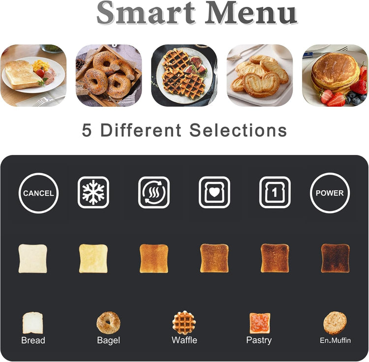 Long Slot Toaster 4 Slice, Touch Screen LED Display, 1.5โ Extra Wide Slots for Thick Bread & Bagels, Countdown Timer, Memory Function, Dual Independent Control, 6 Shade Settings, Stainless Steel