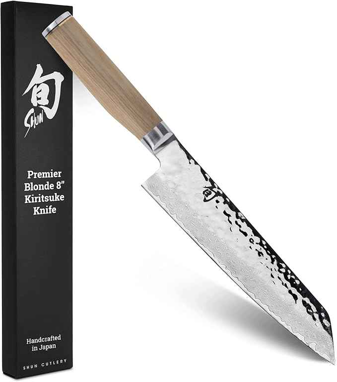 Shun Premier Blonde 8" Kiritsuke Knife, Handcrafted Japanese Kitchen Knife for Professional and Home Chefs, VG-MAX Core with Damascus Stainless Steel Cladding, Pakkawood Handle
