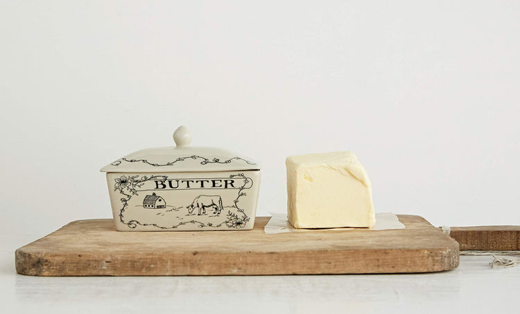 Country Stoneware Butter Dish with Lid