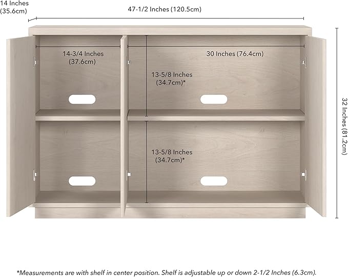 Henn&Hart 48'' Fluted Sideboard Buffet Cabinet, Modern Ribbed Credenza with 3 Doors, Adjustable Shelves, and Cable Management Cut-Outs for Dining Room, Kitchen, Living Room or Entryway, Alder White