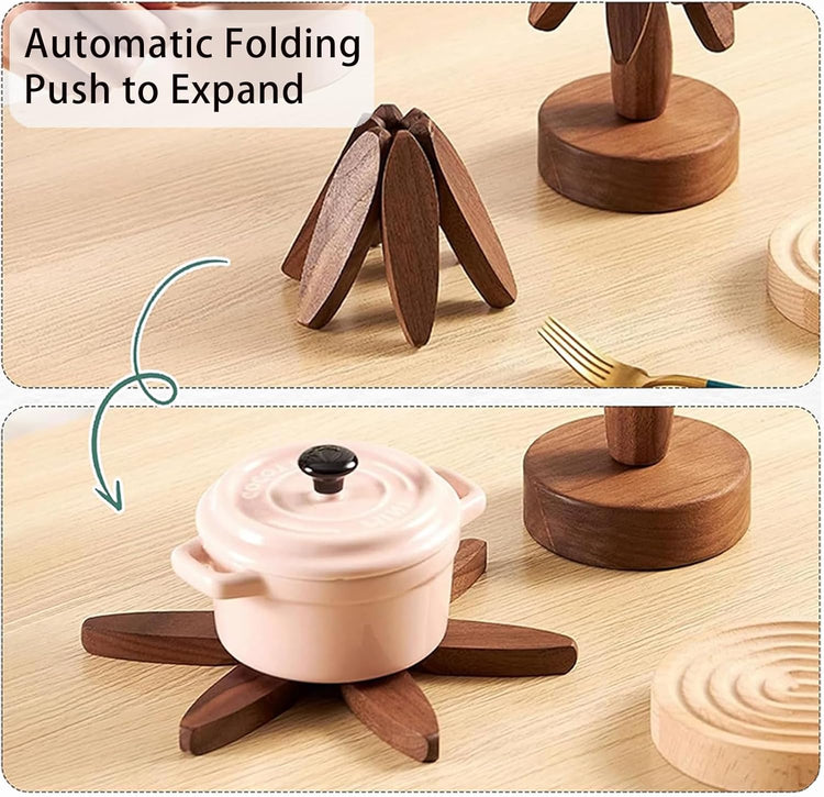 Premium Wooden Trivets Set of 4,Natural Wood Heat Resistant Coasters for Hot Pots, Pans, and Dishes - Eco-Friendly Kitchen Accessories for Dining Table, Countertop, and Stovetop Protection
