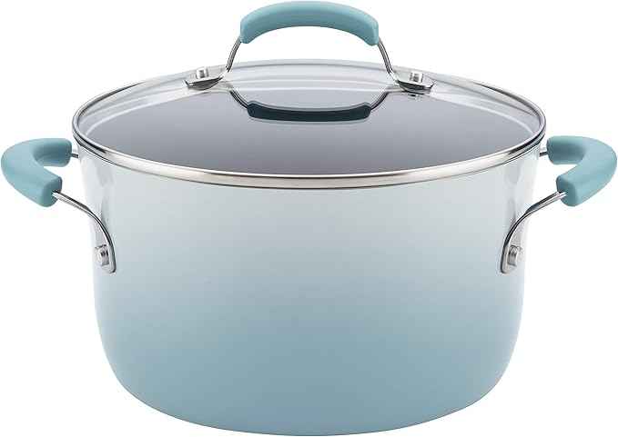 Rachael Ray Brights Nonstick Pots and Pans, Includes Crispy Sheet Baking Pan/Bakeware and Kitchen Cooking Tools, 14 Piece Cookware Set - Sky Blue