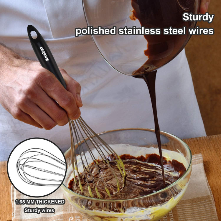 3 Packs Stainless Steel Whisk Set - Balloon Whisk, Anaeat Thick Stainless Steel Wire & Strong Handles, Egg Beater for Cooking, Blending, Whisking, Beating and Stirring (8.5"+10.5"+12")