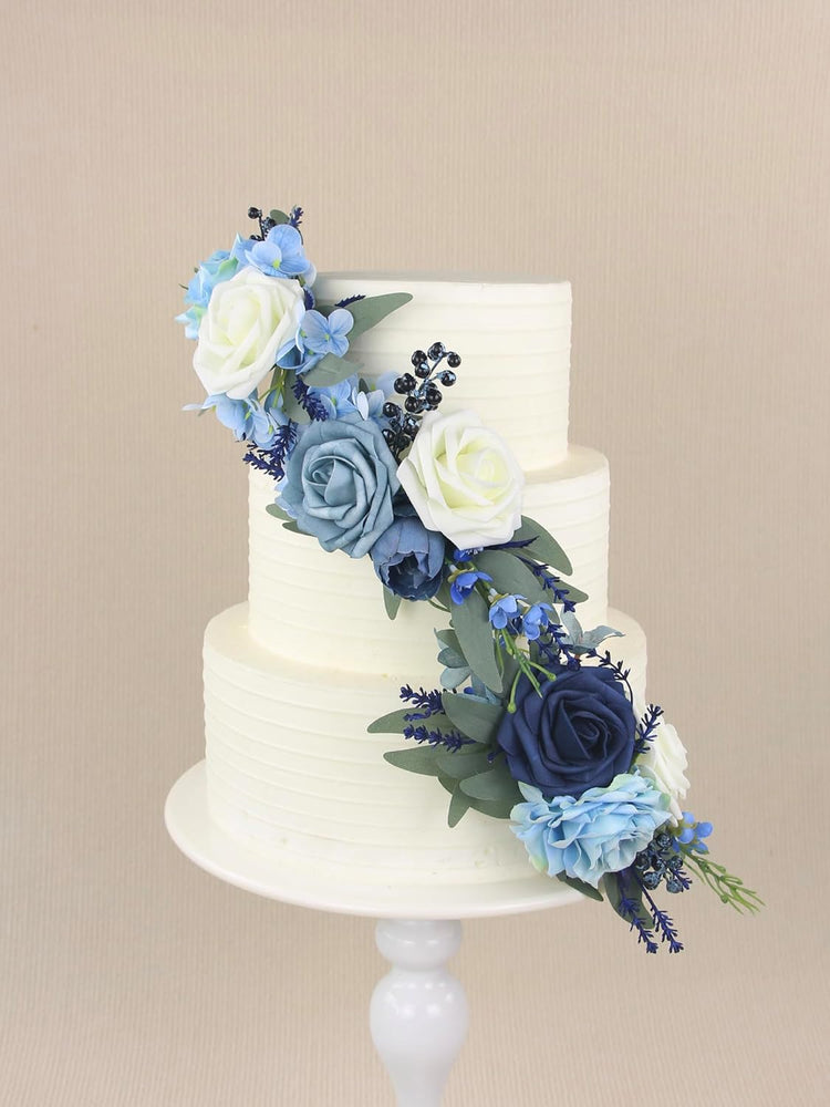 Rinlong 3Pcs Pre-made Cake Flowers Navy Blue Cake Decorations Wedding Cake Decorating Flowers Decor Christening Birthday Baby Shower Baptism Party Cake Toppers