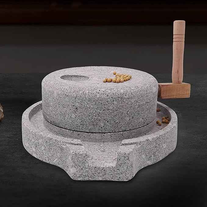 Traditional Stone Grain Mill-Natural Spice Grinder,Dry/Wet Graphite Machine,Perfect Kitchen Tool For Healthy Cooking(25cm/9.8in)
