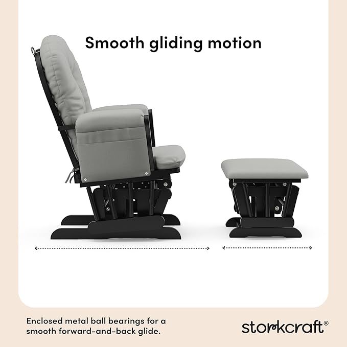 Storkcraft Premium Hoop Glider & Ottoman (Black with Light Gray) — GREENGUARD Gold Certified, Wood Craftsmanship, Convenient Storage Pockets, Smooth-Gliding Chair for Nursery, Multi-Award-Winning