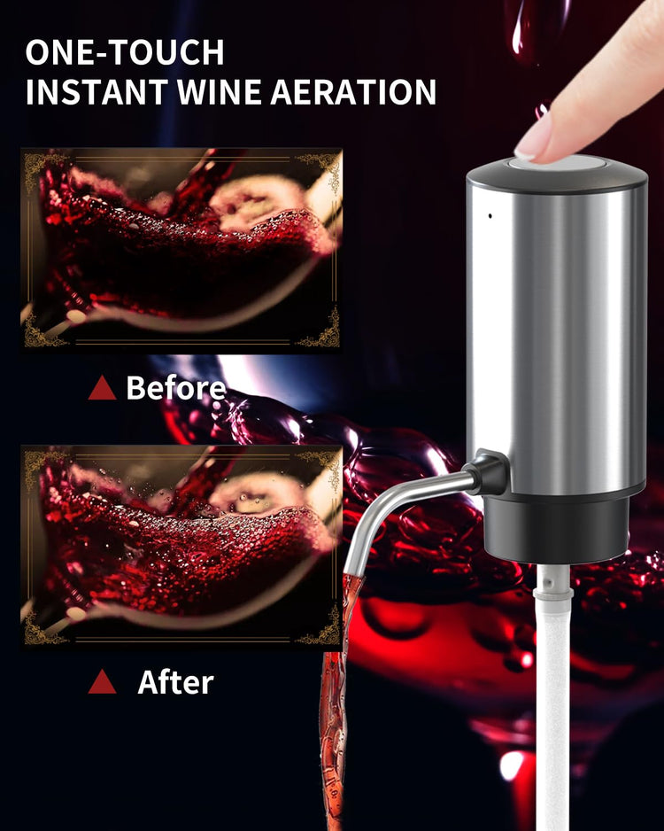 6-in-1 Electric Wine Opener Set Rechargeable Stainless Steel Wine Opener Gift Set with Foil Cutter, Rechargeable & Manual Wine Aerator Pourers, Vacuum Wine Stopper and Storage Base, Silver (6 Count)