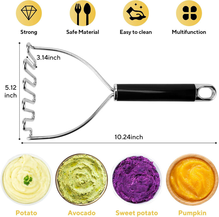 Potato Masher, Large Heavy Duty Stainless Steel Mashed Potato Masher Kitchen Tool, Professional Metal Wire Smasher for Bean, Avocado, Vegetable-10.24 inch (Silver)