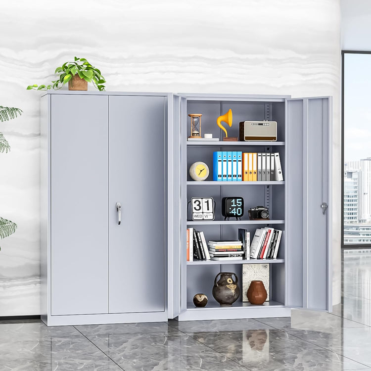 INTERGREAT Metal Storage Cabinets 72” Cement Grey Garage Steel Storage Cabinet with Doors and Shelves, Steel File Cabinet for Home Office, Basement, Warehouse, Classroom(Anti Tipping)