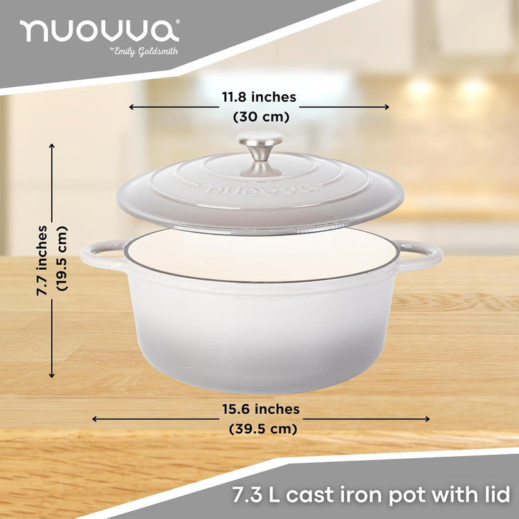 Cast Iron Dutch Oven with Lid – Non-Stick Ovenproof Enamelled Casserole Pot – Sturdy Dutch Oven Cookware – Grey, 7.3-Quart, 30cm – by Nuovva - Nestoria